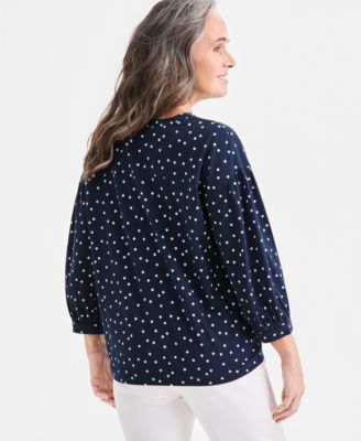 Women's Printed 3/4 Sleeve Split-Neck Top