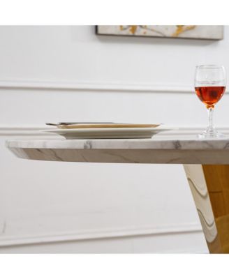 47" Round Marble Dining Table, Gold Base