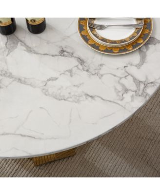  47" Round Marble Dining Table, Gold Base