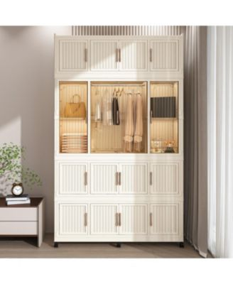 Portable Wardrobe Closet Organizer, 17 Cubes & Rod, Hangers, White