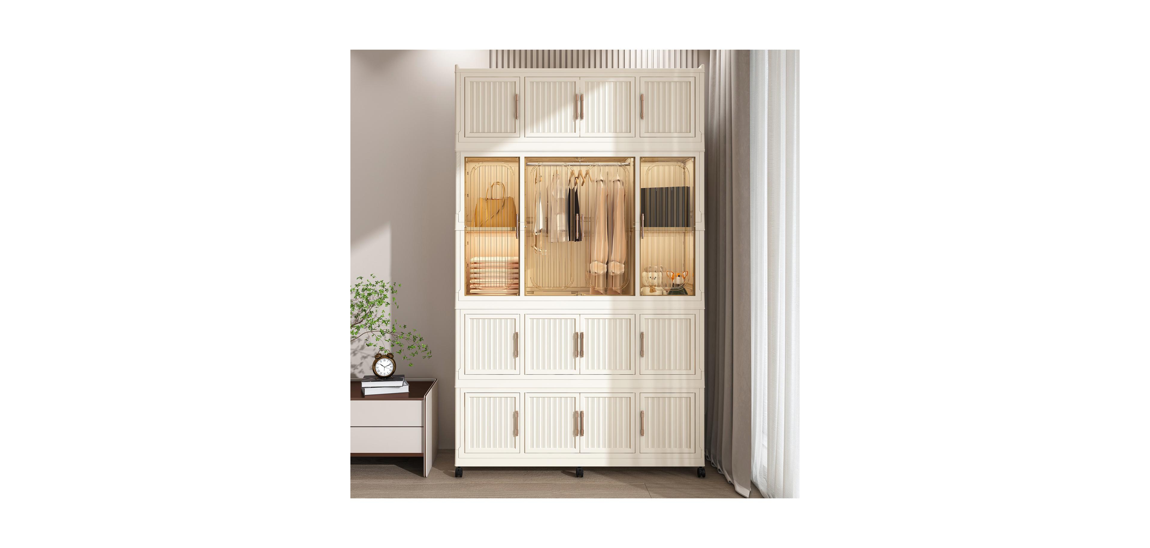 Streamdale Furniture Portable Wardrobe Closet Organizer, 17 Cubes & Rod, Hangers, White