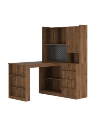 + L-Shaped + Wood/Engineered Wood (assuming material) + Drawers, Bookshelf, LED Light, Corner Gaming + Desk