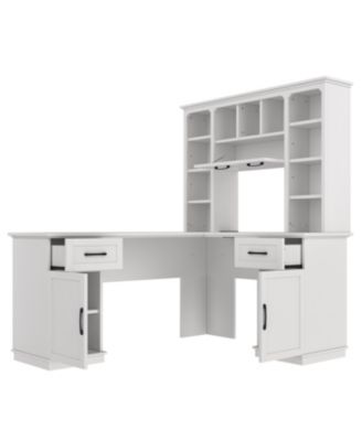 L-Shaped Desk w/ Cabinets, Drawers, Shelves & Flip-Up Storage