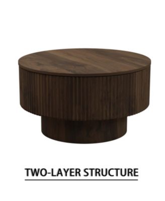  Modern Circular Coffee Table with Storage (Walnut)