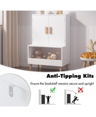 Kids Toy Storage Cabinet - White Wooden Organizer