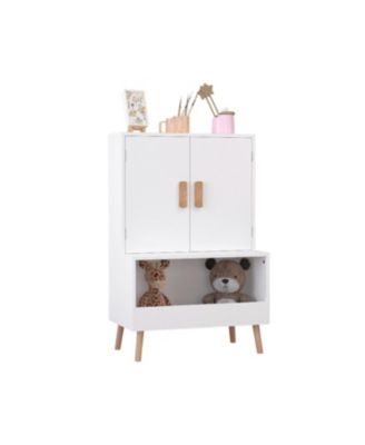 Kids Toy Storage Cabinet - White Wooden Organizer