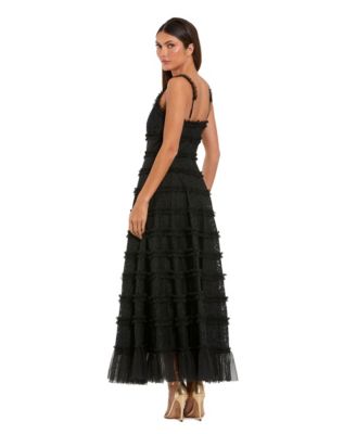 Women's Sleeveless Lace A Line Midi Dress With Ruffles