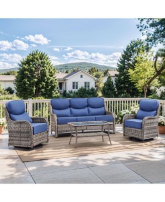 Crescent Swivel Glider All-Weather PE Wicker Patio Conversation Set with Olefin 6 Inch Thick Cushions/Coffee Table (4-Piece)