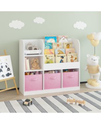 Kids Bookcase with Fabric Drawers - White/Pink