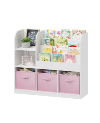 Kids Bookcase with Fabric Drawers - White/Pink