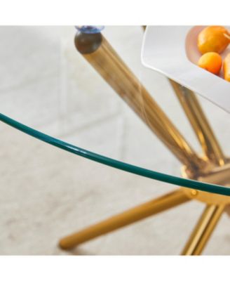 Round Clear Glass Dining Table with Gold Ring Legs