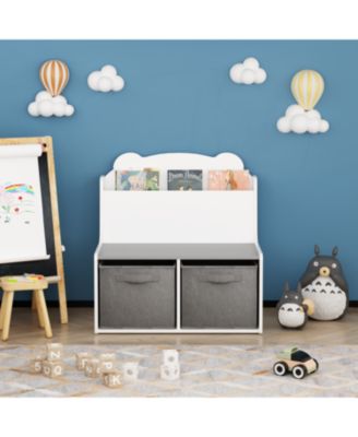 Kids Bookshelf with Storage Bins - Bear Design, White & Gray