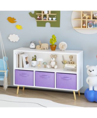  Kids Bookcase with Fabric Drawers - White/Purple