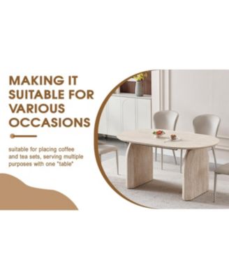 Streamdale Wood Extendable Dining Table, Oval Kitchen Table with Dual-Pillar Design