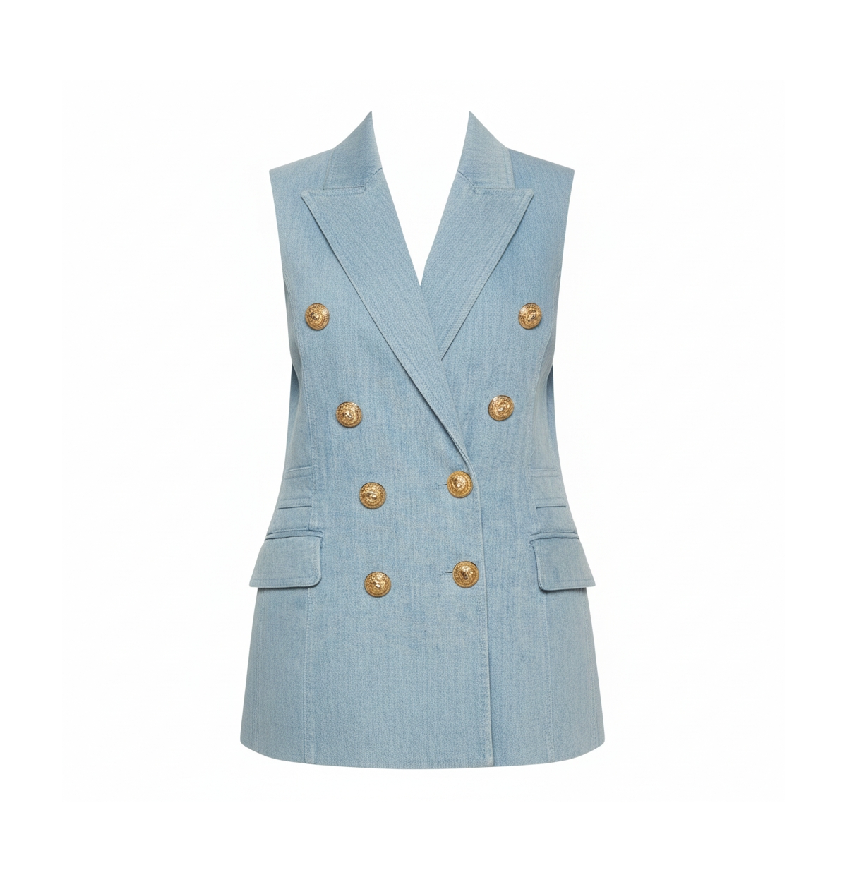 Pre-Owned Balmain Women's Blue Denim Double Breasted Mini Dress