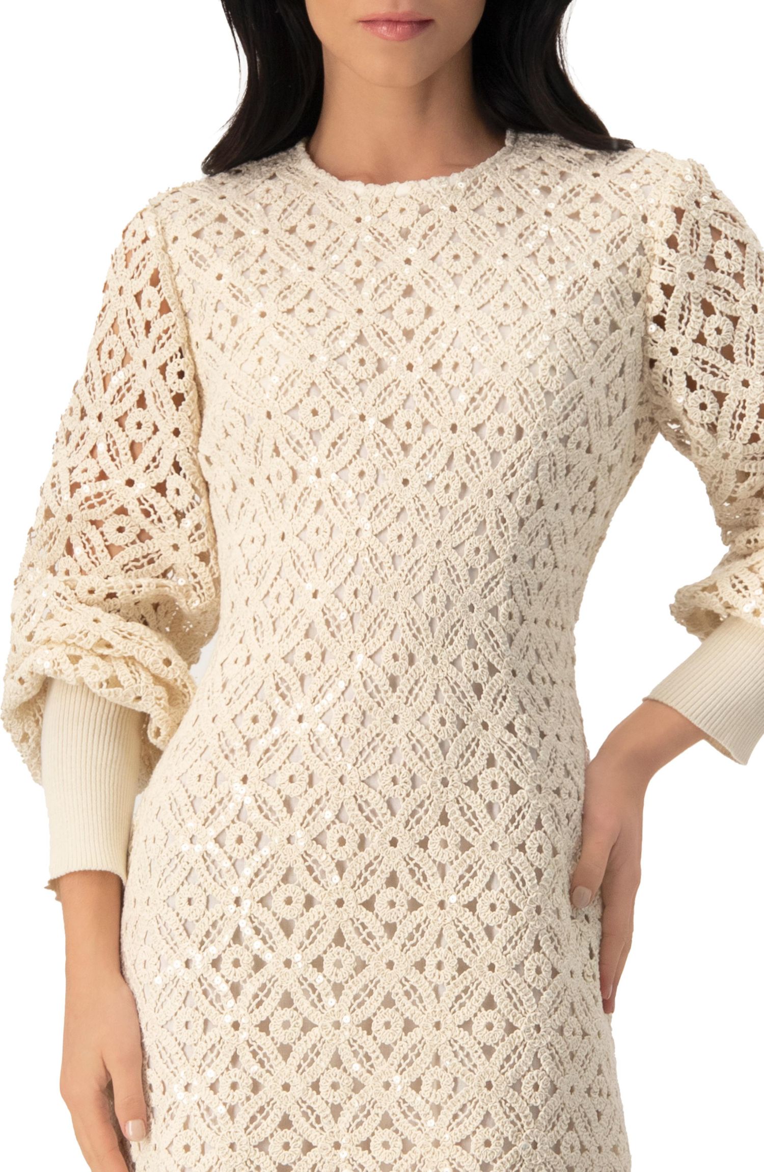 Women's Embroidered Crochet Mini Dress with Sequin Detailing