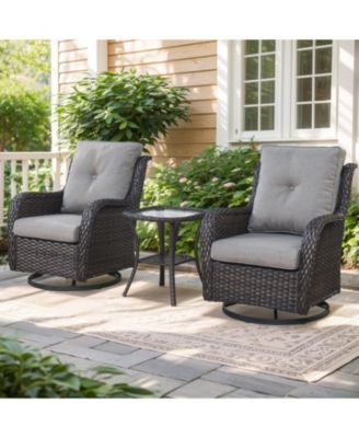 ArcLine Wicker Swivel Glider Outdoor Rocking Chair with CushionGuard Olefin Cushion and Side Table (3-Piece