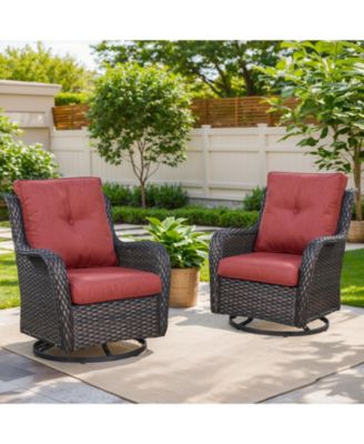 ArcLine Wicker Swivel Glider Outdoor Rocking Chair with CushionGuard Olefin Cushion and Side Table (3-Piece