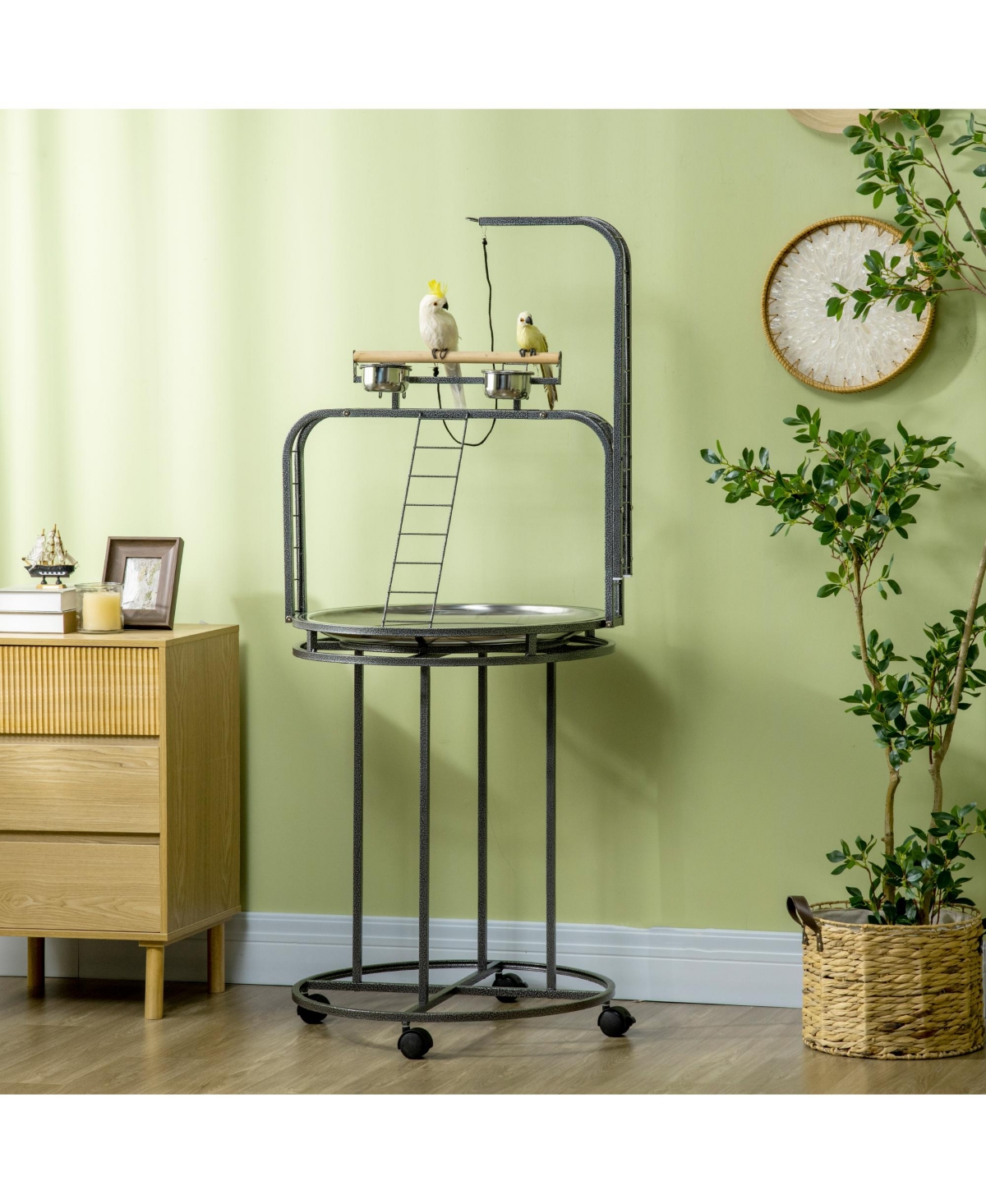 PawHut Parrot Sd Large Bird Perch Sd with Toy Hook & 3 Ladders