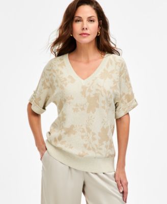 Women's Printed Metallic Roll-Cuff Sweater