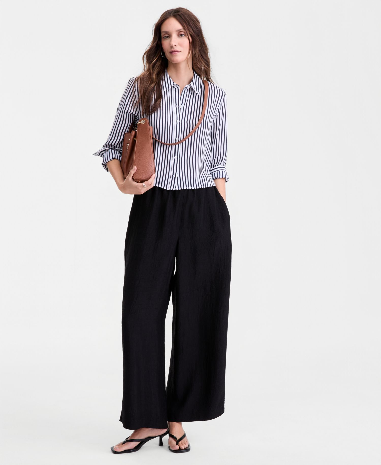 Women's Cropped Button-Down Crepe Shirt