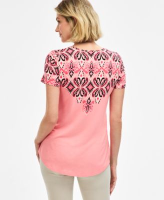 Women's Printed Scoop-Neck Short Sleeve Top