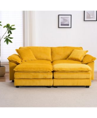 + 2-Seat + Corduroy + With Pillows & Ottomans + Sofa