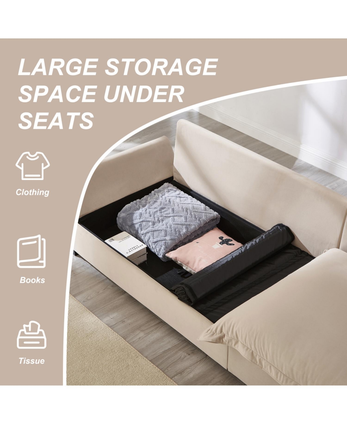 Streamdale Furniture Streamdale Modular Sectional Sofa with Storage, Light Khaki