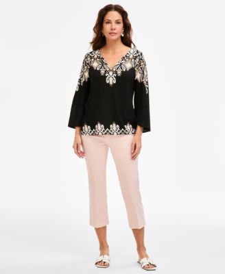 Women's Printed 3/4-Sleeve Chiffon-Cuff Top
