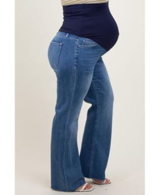 Maternity Blue Raw Cut Hem Flare Leg Leg Jeans