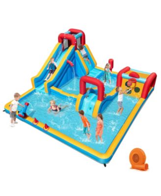 Kids Inflatable Water Slide Park With Dual Slides Climbing Wall And 750W Blower