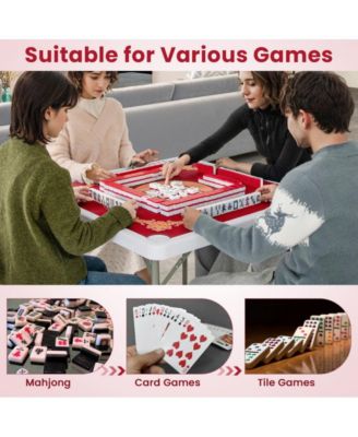35 Inch Folding Mahjong Table for 4 Players with Cup Holders