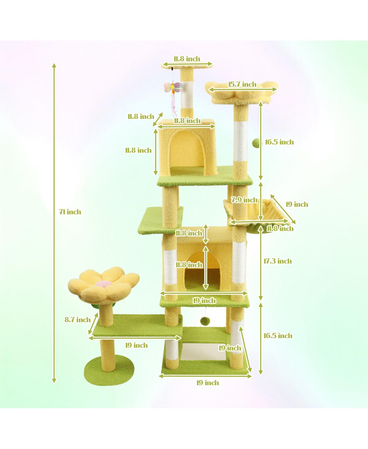 Zeus & Ruta 71 Flower Cat Tree Large Condo Removable Cushion Hammock