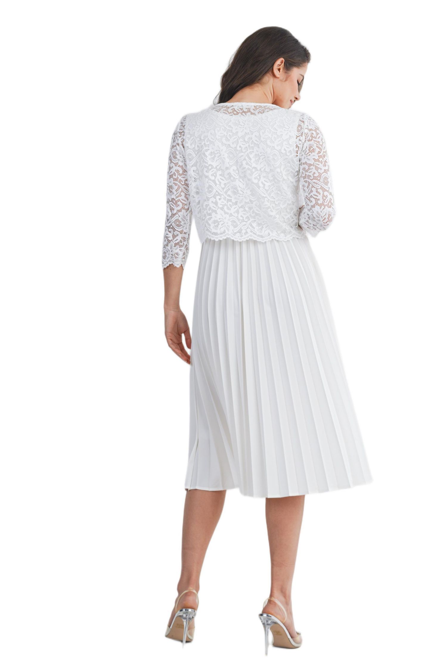Women's 3/4 Sleeve Lace Bodice Pleated Nursing Dress