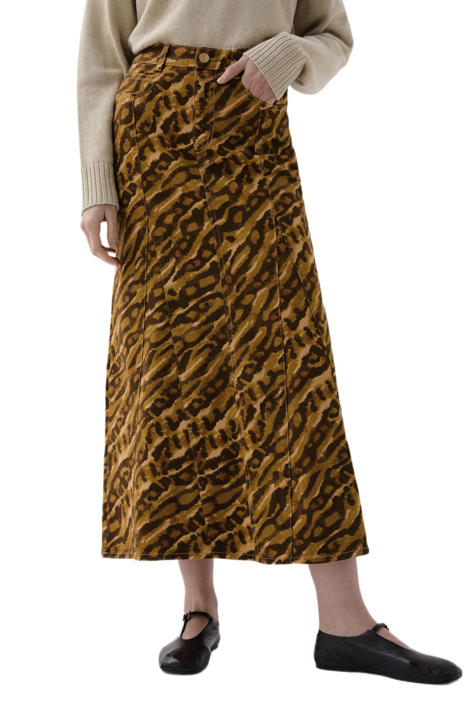 Women's Print Flare Denim Skirt
