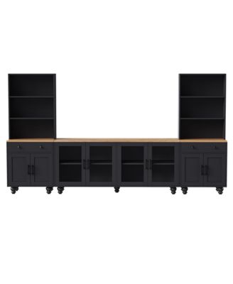 Streamdale Farmhouse TV Stand with Gourd-Shaped Legs & Bookshelves, White