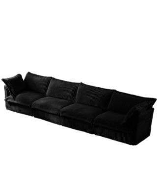 Black Corduroy Slipcovered 4-Seater Sofa