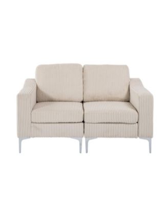 Modular Sectional Two-Seater Sofa Corduroy Sectional Couch Beige