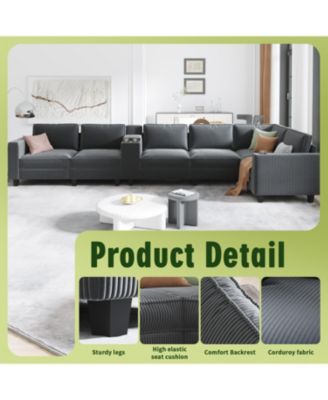 L-Shaped Corduroy Sofa w/ Storage USB & Console