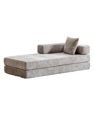 Convertible Floor Sofa Bed with Pillow & Armrest - Light Grey