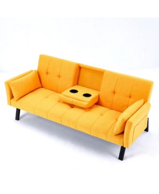 Streamdale 70" Cotton Linen Sofa Bed- Foldable, Cup Holder, Side Storage