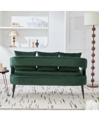 Velvet Loveseat Settee with Pillows - Green