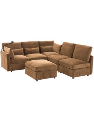 Modern Sectional Sofa U-shaped Couch w/ Ottoman, USB & Phone Holder