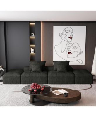 Modern Chenille Sectional Sofa w/ 2 Ottomans & Pillows - BLACK