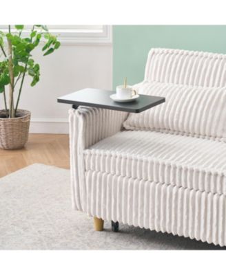  Beige Corduroy Pull-Out Sofa w/ Movable Tabletop & USB