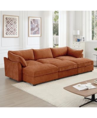 3-Seat Sofa w/ Ottomans & Storage - Chenille Orange