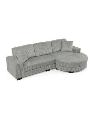 Corduroy Tufted Sleeper Sectional Sofa, L-Shaped, Gray