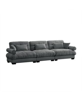 Large Modern Velvet Sofa with Pillows - Grey