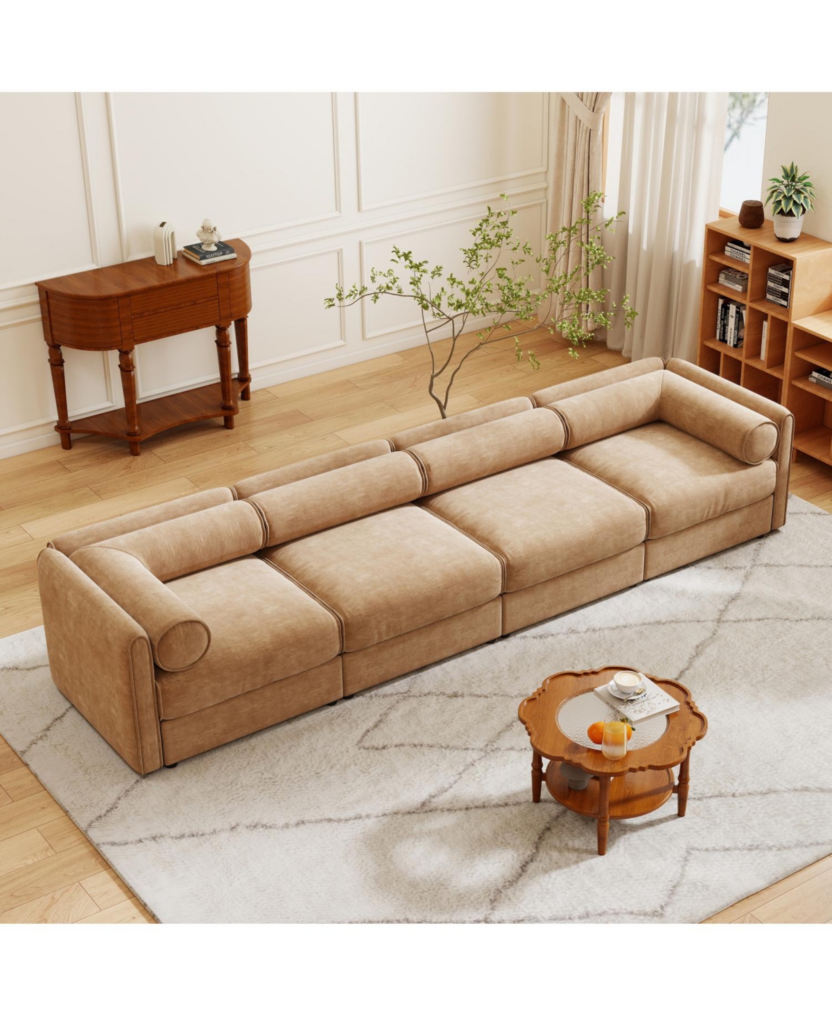 Streamdale Furniture Streamdale Modular Sectional Sofa, Storage, Cylindrical Backrest, Camel