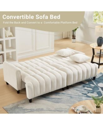 83" Futon Sofa Bed with Pillows, Convertible Sleeper, Beige